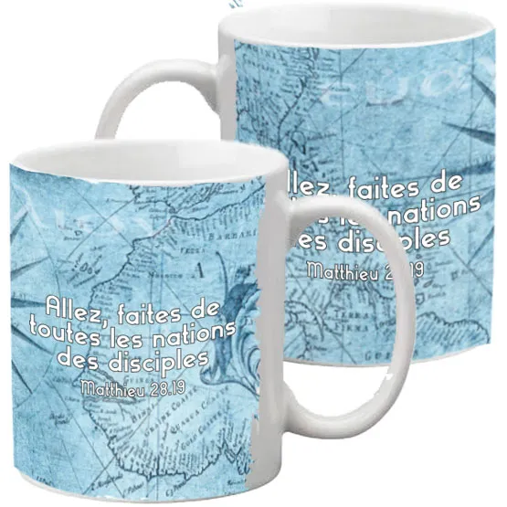 Mug mappemonde «Allez partout le monde […]» - Matthieu 28.19