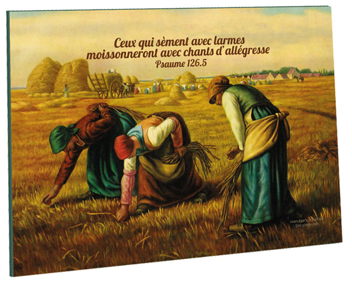 Cadre bois « Les Glaneuses » Ceux qui sèment avec larmes […] - Psaume 126.5. Bleu orage