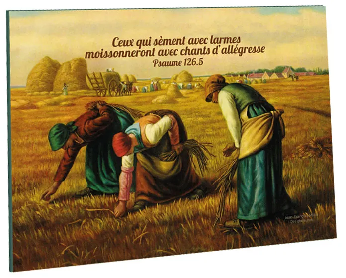 Cadre bois « Les Glaneuses » Ceux qui sèment avec larmes […] - Psaume 126.5. Bleu orage