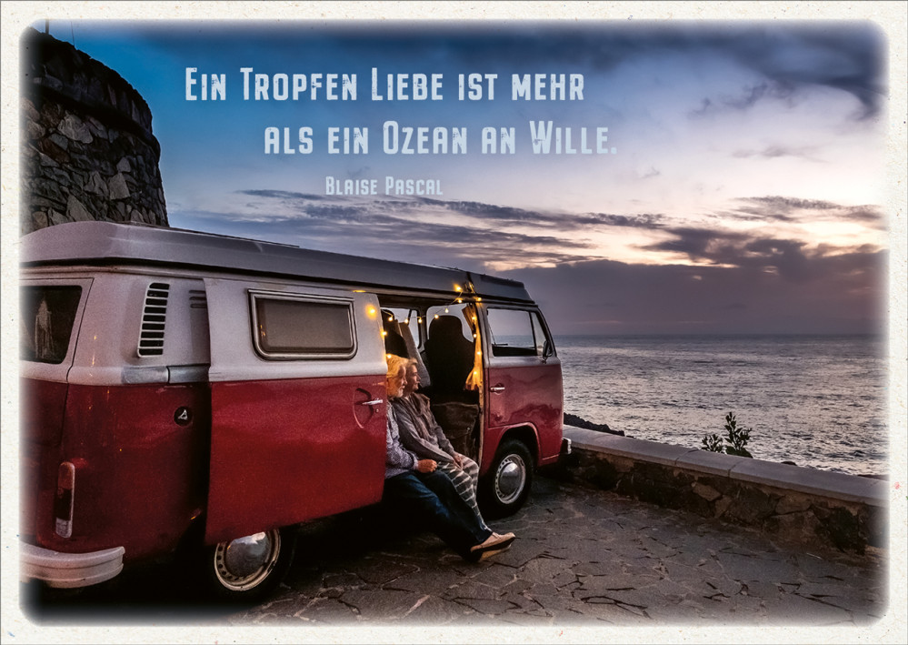 Postkarte Ein Tropfen Liebe Bulli am Meer