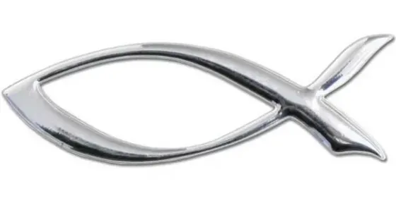 Autocollant ichtus 8cm - relief 3D argenté