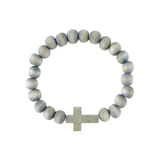 Bracelet Croix extensible - Bois gris