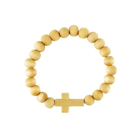 Bracelet Croix extensible - Bois clair
