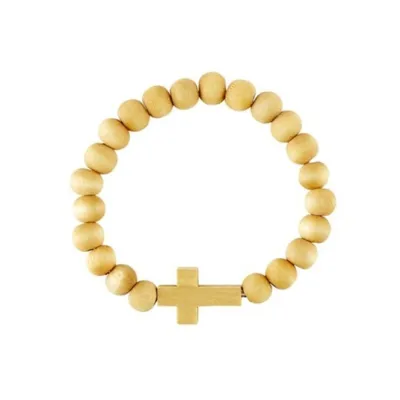 Bracelet Croix extensible - Bois clair
