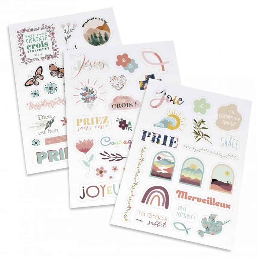 Lot de 3 planches d'autocollants - motifs chrétiens