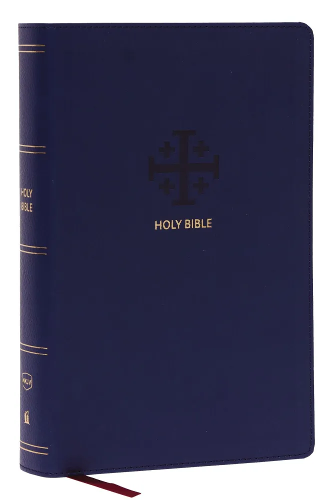 Anglais, Bible, NKJV, gros caractères, moyen format, similicuir bleu,références parallèles,...