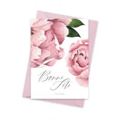 Carte aquarelle parfumée Pivoine - Bonne Fête