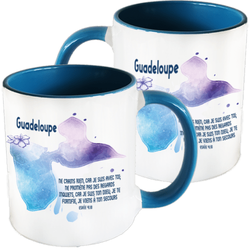 Mug blanc/bleu Guadeloupe - Esaïe 41.10