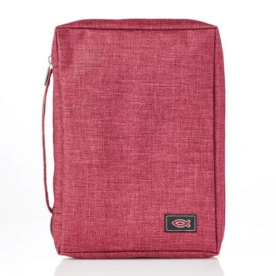 Pochette Bible, taille M, toile bordeaux et ichthus