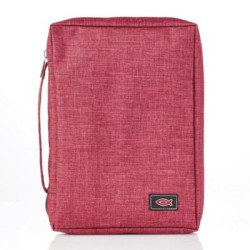 Pochette Bible, taille M, toile bordeaux et ichthus