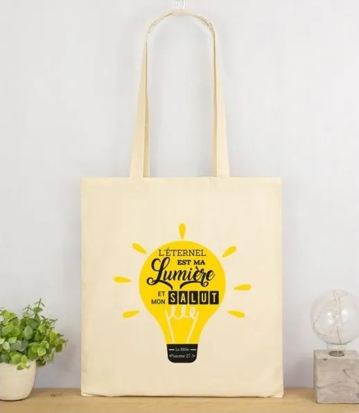 Tote bag coton écru  Ps 27.1 L'Eternel est ma lumière