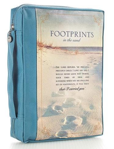 Pochette Bible, Taille L, Footprints, Turquoise-toile