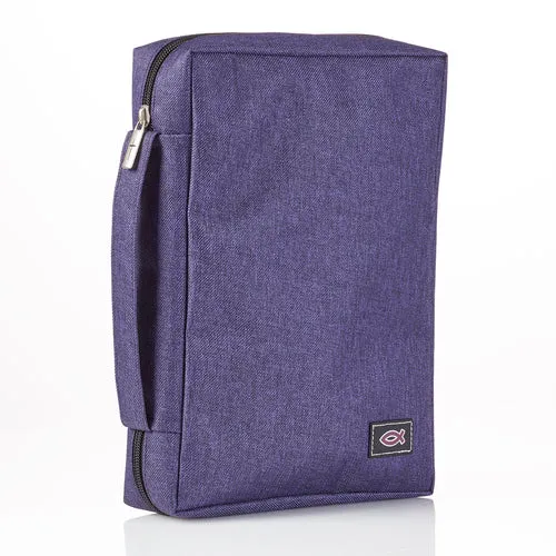 Pochette Bible, taille M, toile violette et ichthus