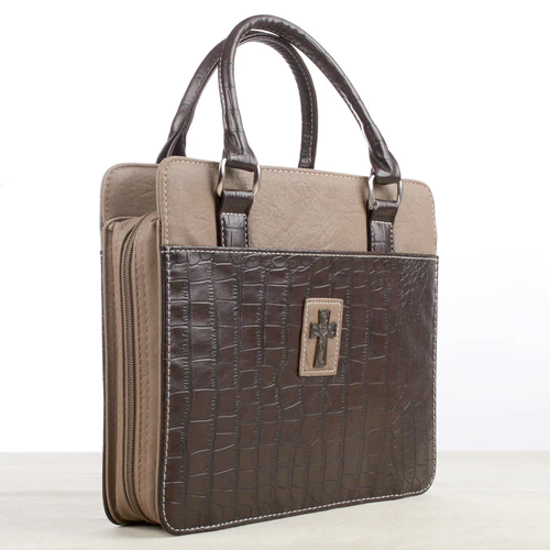 Pochette Bible, taille M, style sac à main, marron effet crocodile