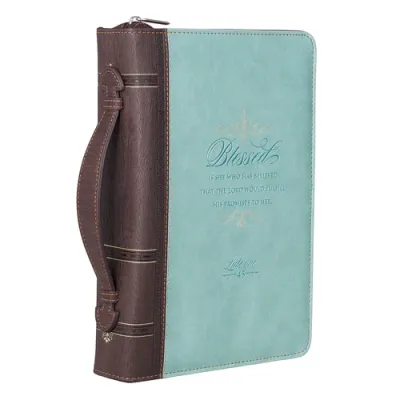 Pochette Bible, taille M, « Blessed », similicuir brun/turquoise, poignée