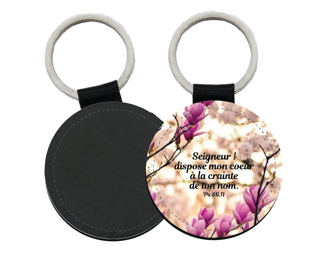 Porte-clés similicuir rond - "Seigneur ! Dispose mon cœur à la crainte de ton nom"