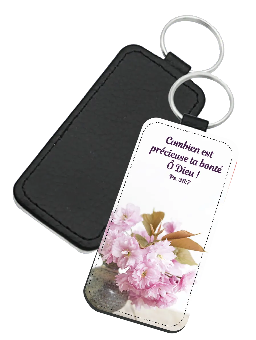Porte-clés similicuir rectangulaire - "Combien est précieuse ta bonté"