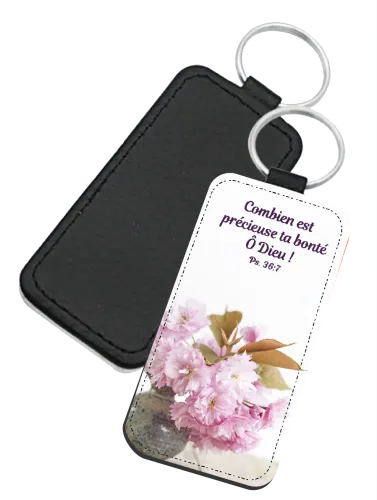 Porte-clés similicuir rectangulaire - "Combien est précieuse ta bonté"