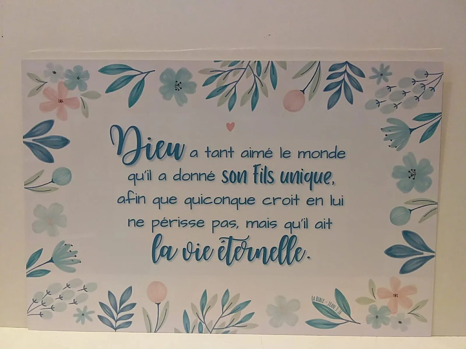 Tableau aluminium "Dieu a tant aimé - Jean 3:16" Grand modèle