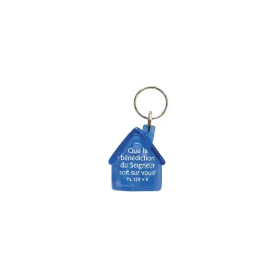PORTE-CLE "MAISON" BLEU " QUE LA BENEDICTION DU SEIGNEUR SOIT SUR VOUS"
