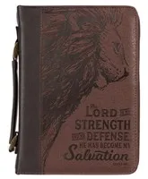 Pochette Bible, taille L, « The Lord is my strength », similicuir brun, poignée