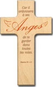 Croix en bois "Car Il ordonnera à ses anges"