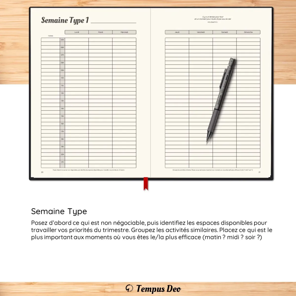 Agenda Tempus Deo Noir avec reliure cousue - Nouvelle version