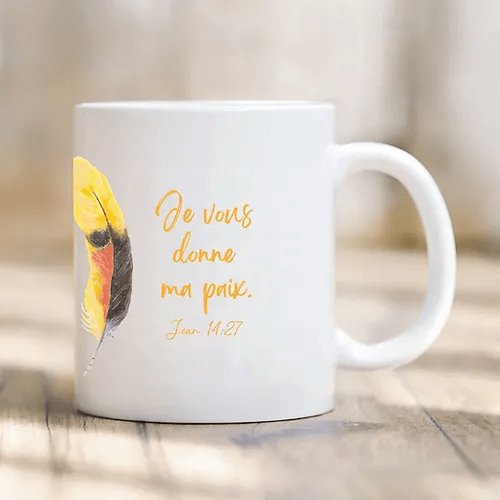 Tasse plume "Je vous donne ma paix" - Jean 14:27