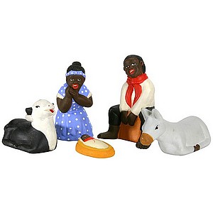 KRIPPE AUS HAITI MIT 5 FIGUREN AUS KERAMIK