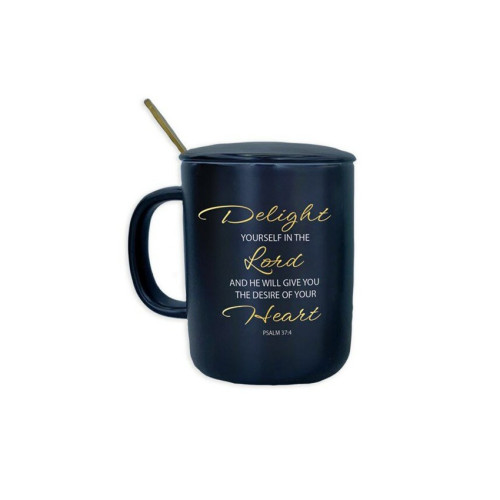 Mug avec couvercle et petite cueillère - Ps 37.4 - Noir