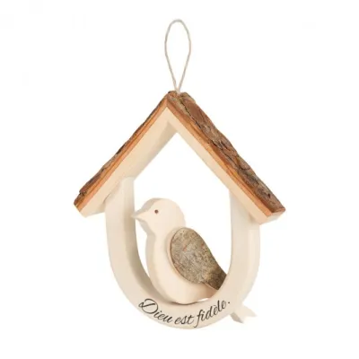 Décoration bois Maisonnette oiseau - Dieu est fidèle