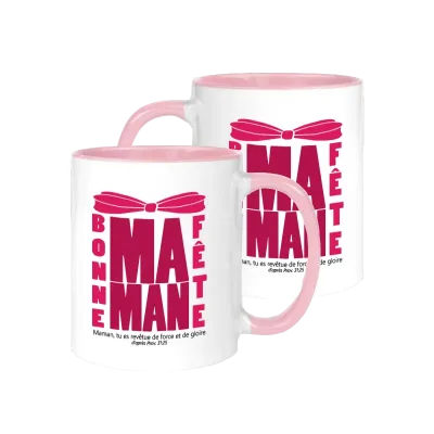 Mug bicolore blanc/rose, " Maman, tu es revêtue de force et de gloire" - Fête des mères
