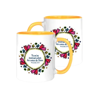 Mug bicolore blanc/jaune "Proverbes 22.6" - Fête des mères