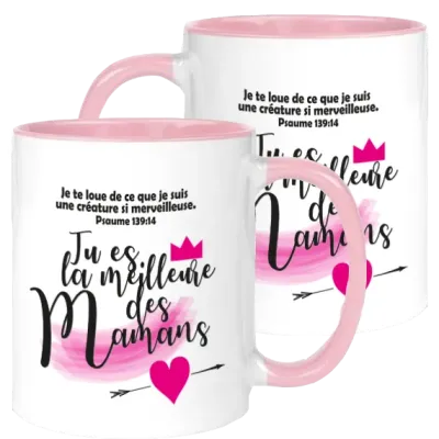 Mug blanc/rose « Tu es la plus merveilleuse […] » - Fête des mères