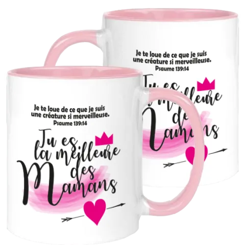Mug blanc/rose "Tu es la plus merveilleuse…" - Fête des mères
