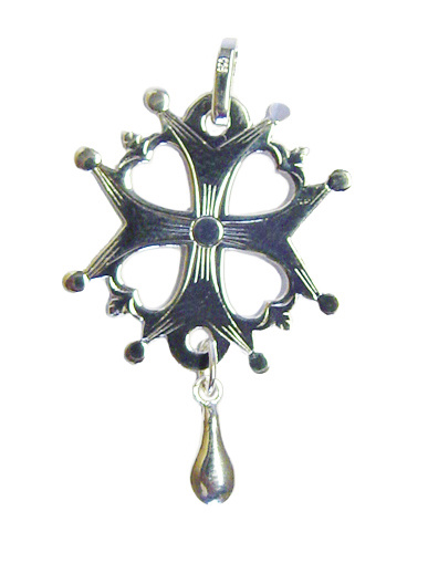 Croix Huguenote en argent 925, larme - 23 mm - 1.55 gr