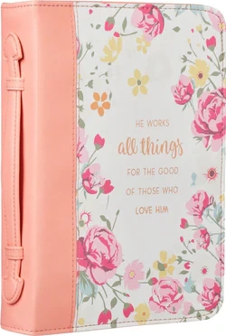 Pochette Bible, Taille XL, "All things", similicuir rose/fleurs, poignée