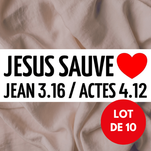 Autocollant "Jésus sauve - Jean3.16/Actes 4.12" [Lot de 10] - rectangle 15cm