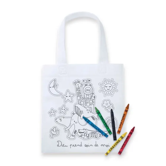 Sac à colorier avec crayons de cire « Dieu prend soin de moi »