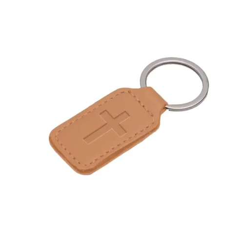 Porte-clés en simili-cuir Croix - Beige, Bleu ou Noir