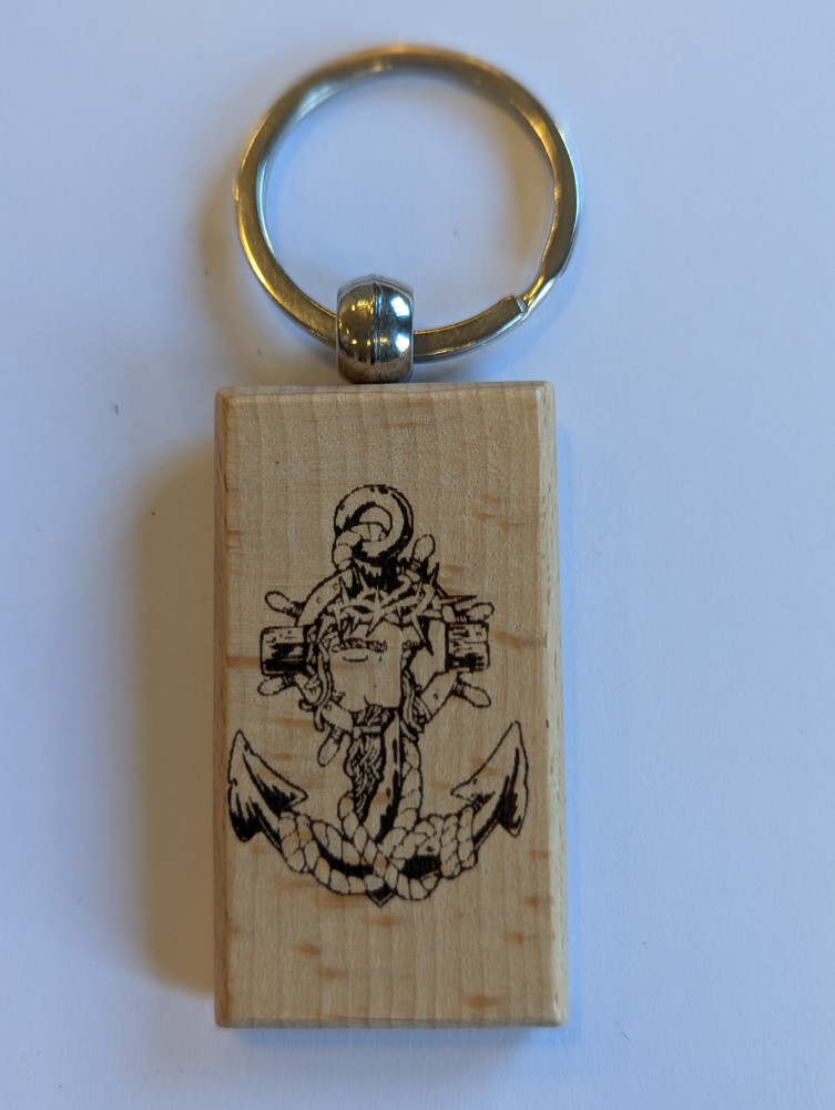 Porte-clé en bois "Ancre" - Forme rectangulaire