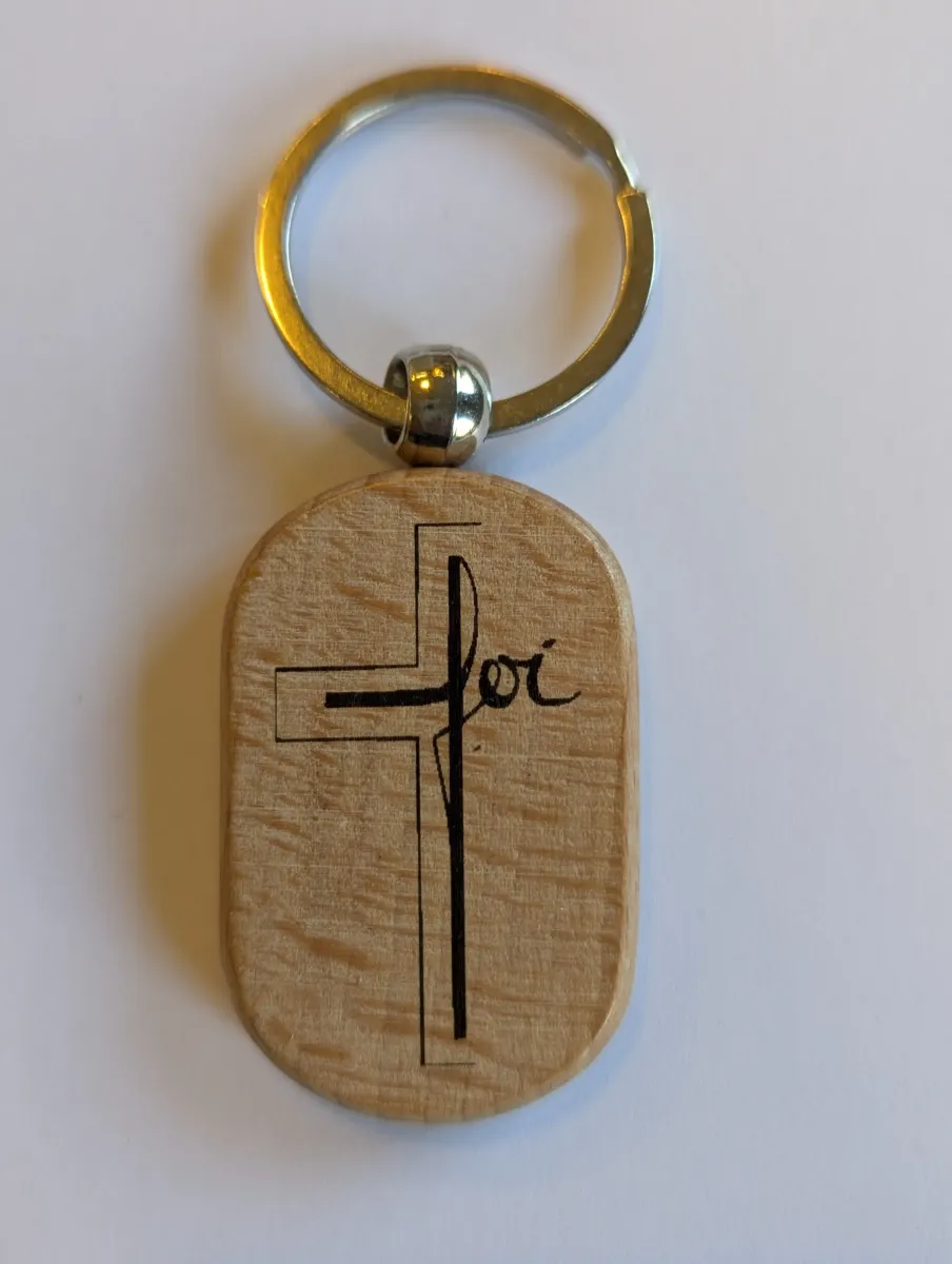Porte-clé en bois "Croix-Foi" - Format rectangulaire