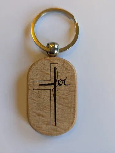 Porte-clé en bois "Croix-Foi" - Format rectangulaire