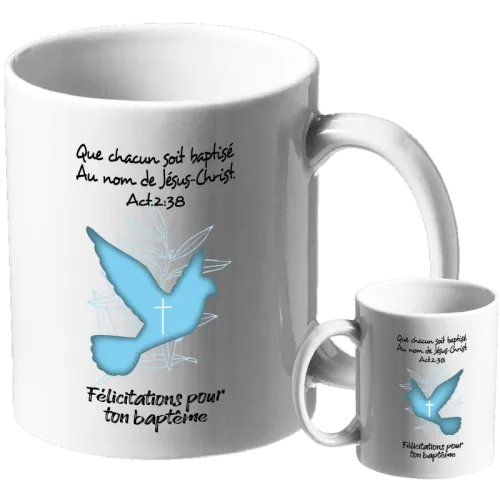 Mug "Que chacun soit baptisé au nom de Jésus-Christ" Actes 2.38 - Baptême