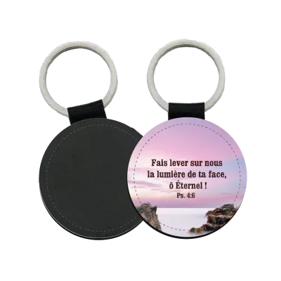 Porte-clés similicuir rond - "Fais lever sur nous la lumière de ta face, Ô Eternel !" Psaume 4.6