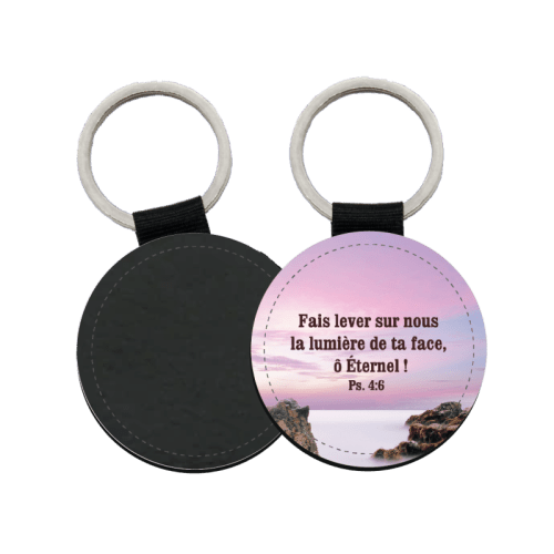 Porte-clés similicuir rond - "Fais lever sur nous la lumière de ta face, Ô Eternel !" Psaume 4.6