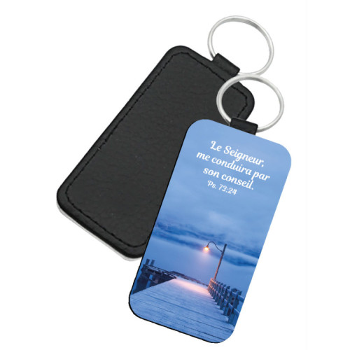 Porte-clés similicuir rectangulaire - "Le Seigneur me conduira par son conseil." Psaume 73.24