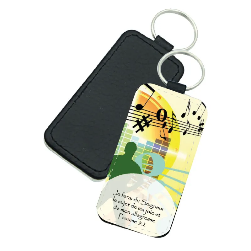 Porte-clés similicuir rectangulaire - "Je ferai du Seigneur le sujet de ma joie et de mon...