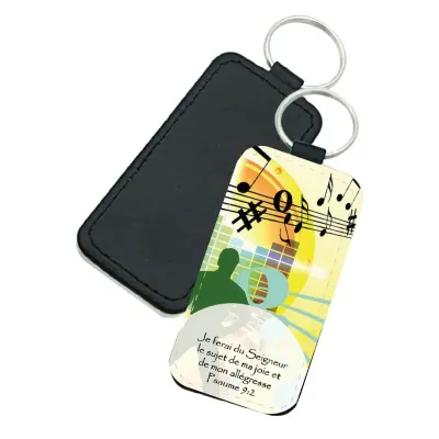 Porte-clés similicuir rectangulaire - "Je ferai du Seigneur le sujet de ma joie et de mon...