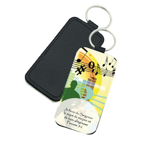 Porte-clés similicuir rectangulaire - "Je ferai du Seigneur le sujet de ma joie et de mon...